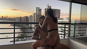 brunette latina bodybuilder ebony sits cowgirl anal pussy missionary doggystyle sunset orgasm sensual