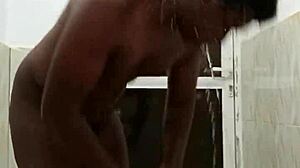 Horny bottom strokes huge black cock in homemade shower masturbation