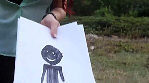 starving artist chokes on huge black cock outdoors