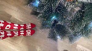 Step-sis shows off Christmas costume... now fuck my tight holes, bro!