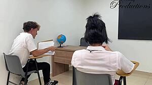 Seductive Student Lures Classmate for Classroom Fuck Session