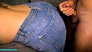 edging my huge cock then ripping jeans to cum on wife's big ass 😩💦👖