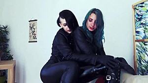 Leather-Clad Lesbians Group Fuck In Steamy Office 3some