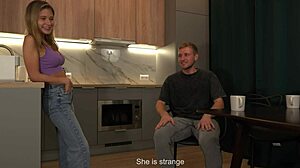 sit here while wife showers then cheat fucking her petite friend missionary on big cock