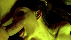 a slutty brunette milf dives into an intense outdoor threesome adventure with two studs