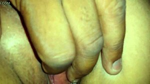 close up fingering skinny mature woman's shaved pussy deep