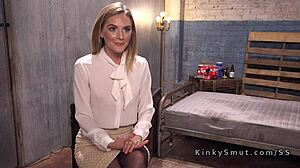 bound big tits slave squirts in kinky ffm bdsm threesome