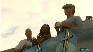 hottie strips corset for blonde brunette couch pounding frenzy