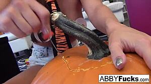 Abigail Carves Pumpkin Then Fingers Her Juicy Pussy!