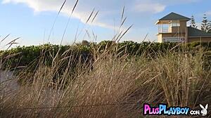 perfect titted milf lifeguard miluniel beach pose strip