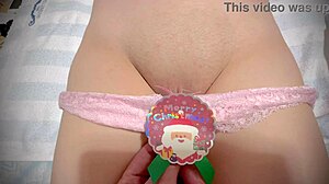 Unwrapping Shaved Virgin Pussy Christmas Present First Time Reveal by Japanese Wife Couple