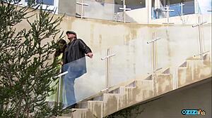 hottie strips corset for blonde brunette couch pounding frenzy