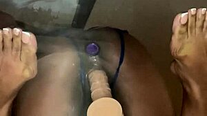 Ebony Girlfriend Rides Double Dildos Deep In Pussy And Ass On Desk