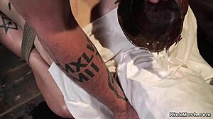 Brunette Slave Hogtied Choked Whipped in Inverted Leg Bondage