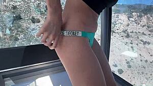 flashing my pussy lips while fingering ass in public cable car