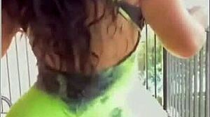 juicy latina booty shakes in tight shorts leggings