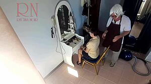 hidden cam barber makes nude lady strip for kinky haircut