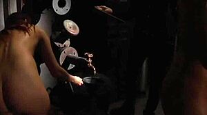 mistress watches silk-clad slaves kiss passionately