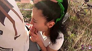 wanna see risky pov blowjob behind garages?