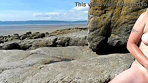 Amateur housewife films naughty homemade beach play outdoors