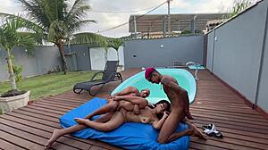 Petite brazilian maid's big clit ass pounded by two guys