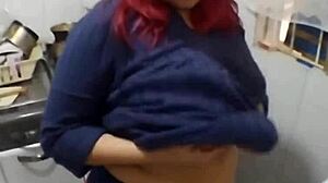 bbw madura licks ass in kitchen 😍 big tits homemade