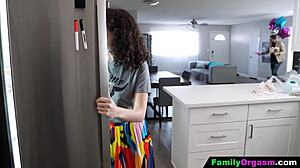 stepdaughter drops to knees deepthroating stepdad's cock