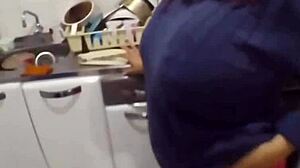 bbw madura licks ass in kitchen 😍 big tits homemade