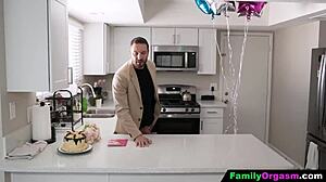 stepdaughter drops to knees deepthroating stepdad's cock