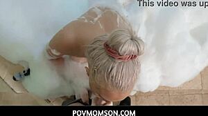 Stepmom Brook Page's heaving bosom tempts taboo desires in bubble bath soak