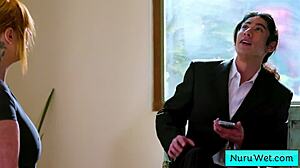 sexy big tit blonde masseuse lauren phillips demos nuru massage on david lee