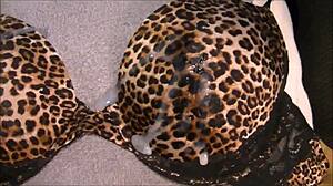 Jerking off and cumming all over that 36d bra print!