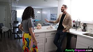 stepdaughter drops to knees deepthroating stepdad's cock