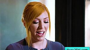 sexy big tit blonde masseuse lauren phillips demos nuru massage on david lee