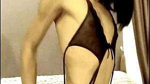 horny thai shemale teen aum strokes skinny cock to massive cumshot explosion!