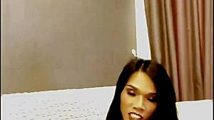 horny thai shemale teen aum strokes skinny cock to massive cumshot explosion!