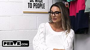 Stepmom shoplifts caught then pussy fucked hard backstage to teach lesson