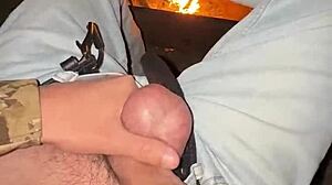 wet pussy teases huge cock by campfire outdoors