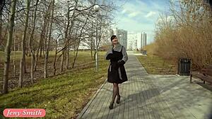 jeny smith spanks stockings in public spring outdoor garter belt flash