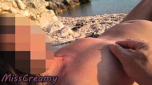 Nude teacher flashes pussy on beach groped by student