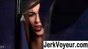 Voyeur spies lady jacking huge monster cock