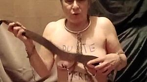 Bound french slave milf auto session humiliated pissed