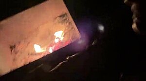 wet pussy teases huge cock by campfire outdoors