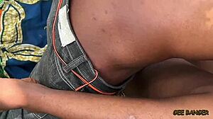 Curvy ebony babe rides cowgirl bush holiday fuck