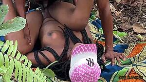 Curvy ebony babe rides cowgirl bush holiday fuck