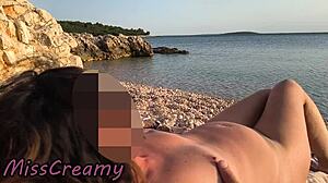 Nude teacher flashes pussy on beach groped by student
