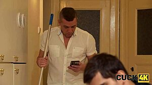 Doctor gropes cuckold wife's tight young pussy