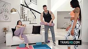 Yoga poses twist into kasey kei leilani li threesome heat