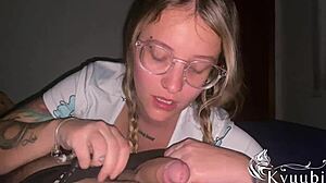 woke up my brother's friend with sloppy morning blowjob big tits blonde