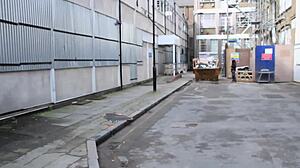 wanna see this sexy british babe flash tits and piss publicly at the construction site?